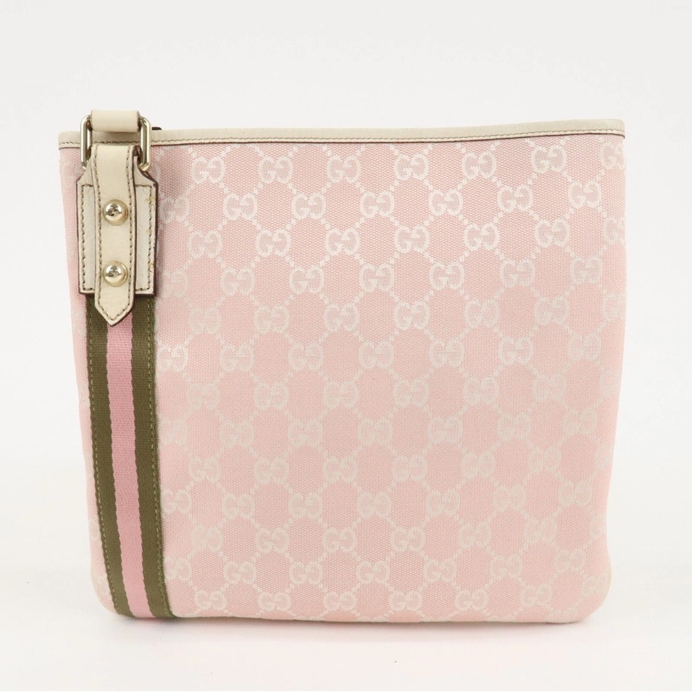 Gucci Pink and Beige Canvas Shoulder Bag
